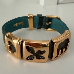 BANDOLERO Genuine Leather Green Bracelet Gold Charms Made In Italy Women Adjust